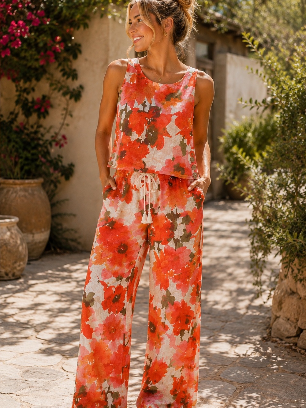 Joie Linen Watercolor Floral Two-Piece Matching Set